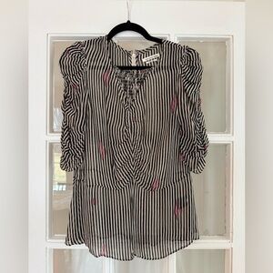 Isabel Marant Black and White Striped Blouse with Pink Accents